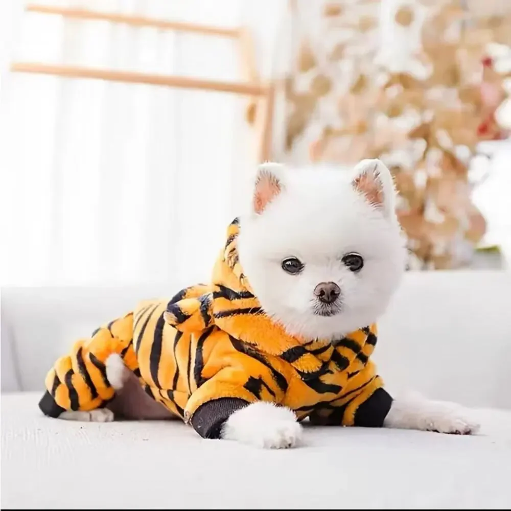 Dog Tiger Hooded Outfit Size Large